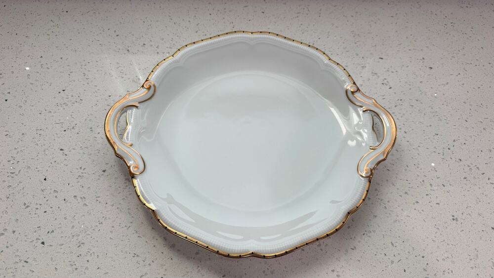 Vintage Hutschenreuther Selb Bavaria Weimar 70 Gold Trim Handled Serving Platter